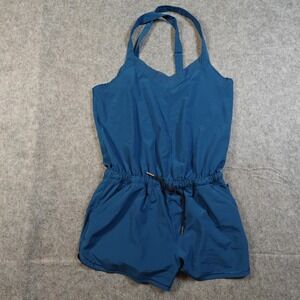 Lululemon Romper Womens 4 Be Free Runsie Poseidon Blue Open Back 2" Inseam